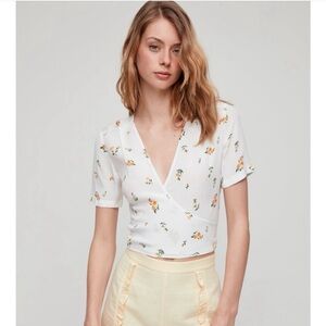 Sunday Best White Floral Tie-Front Crop Top with Orange Blossoms
